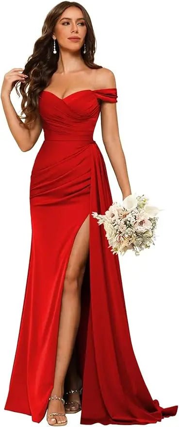 Dusty Blue Off-Shoulder Corset Mermaid Bridesmaid Dress - Luzilly Bridal & Apparel