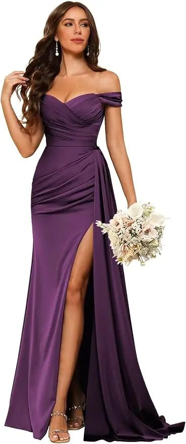 Dusty Blue Off-Shoulder Corset Mermaid Bridesmaid Dress - Luzilly Bridal & Apparel
