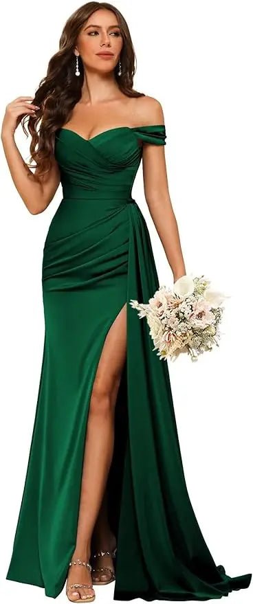 Dusty Blue Off-Shoulder Corset Mermaid Bridesmaid Dress - Luzilly Bridal & Apparel