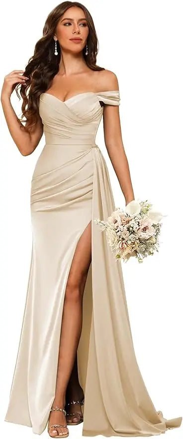 Dusty Blue Off-Shoulder Corset Mermaid Bridesmaid Dress - Luzilly Bridal & Apparel