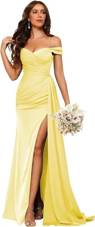 Dusty Blue Off-Shoulder Corset Mermaid Bridesmaid Dress - Luzilly Bridal & Apparel