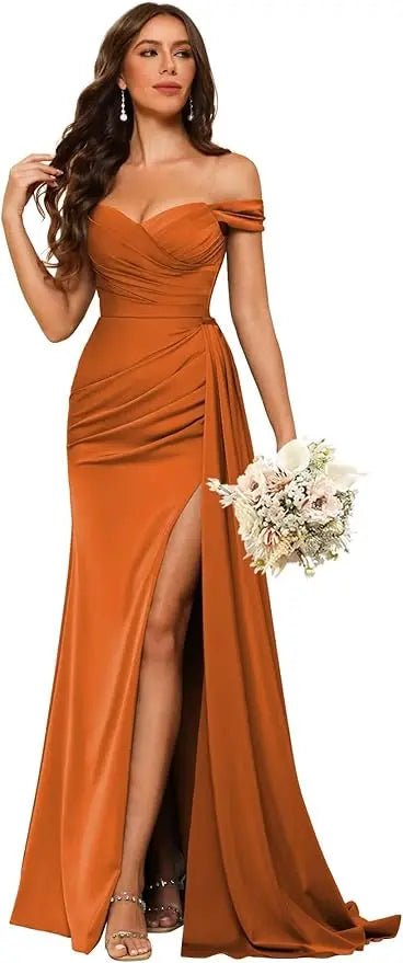 Dusty Blue Off-Shoulder Corset Mermaid Bridesmaid Dress - Luzilly Bridal & Apparel