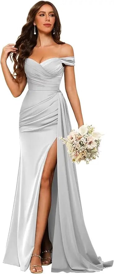 Dusty Blue Off-Shoulder Corset Mermaid Bridesmaid Dress - Luzilly Bridal & Apparel