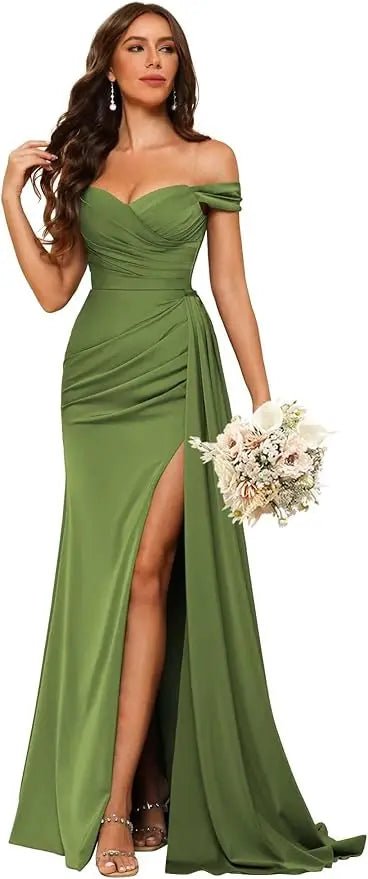 Dusty Blue Off-Shoulder Corset Mermaid Bridesmaid Dress - Luzilly Bridal & Apparel