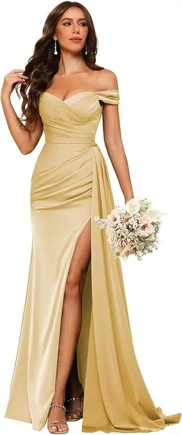 Dusty Blue Off-Shoulder Corset Mermaid Bridesmaid Dress - Luzilly Bridal & Apparel