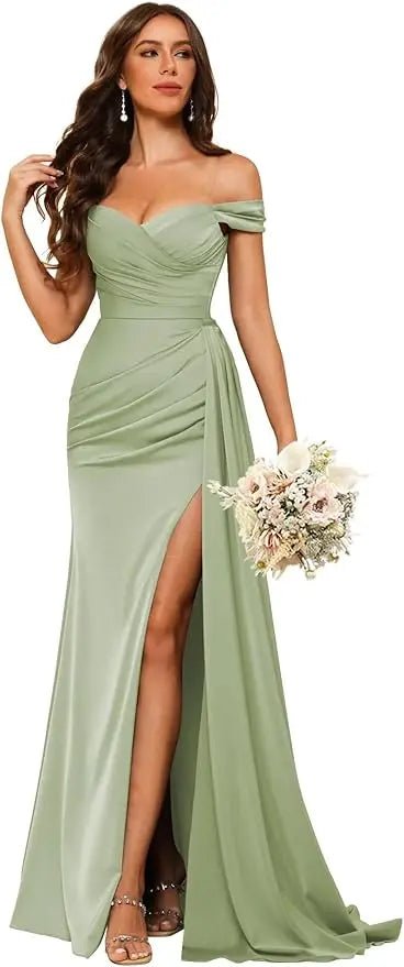 Dusty Blue Off-Shoulder Corset Mermaid Bridesmaid Dress - Luzilly Bridal & Apparel