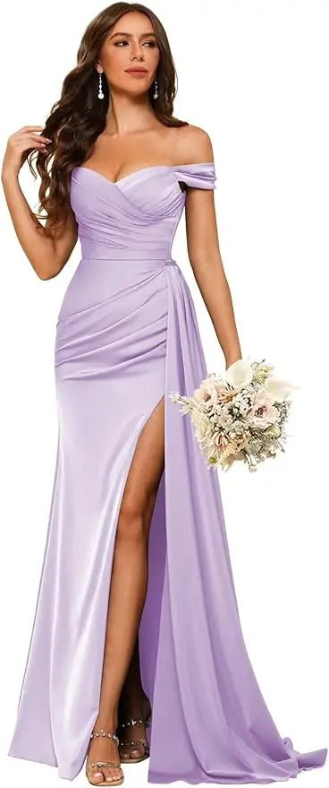 Dusty Blue Off-Shoulder Corset Mermaid Bridesmaid Dress - Luzilly Bridal & Apparel