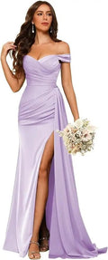 Dusty Blue Off-Shoulder Corset Mermaid Bridesmaid Dress - Luzilly Bridal & Apparel