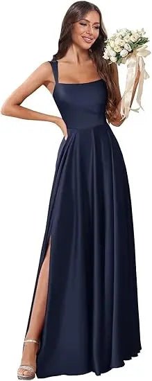 Dusty Pink Corset A-Line Bridesmaid Dress with Side Slit - Luzilly Bridal & Apparel