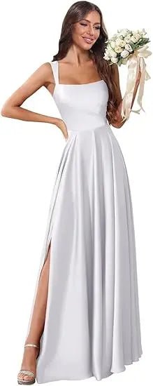 Dusty Pink Corset A-Line Bridesmaid Dress with Side Slit - Luzilly Bridal & Apparel