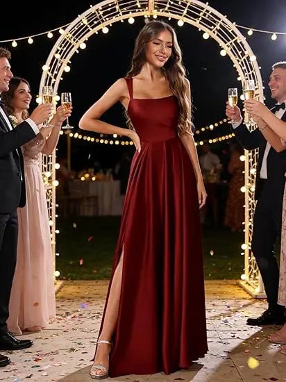 Dusty Pink Corset A-Line Bridesmaid Dress with Side Slit - Luzilly Bridal & Apparel