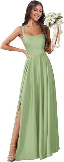 Dusty Pink Corset A-Line Bridesmaid Dress with Side Slit - Luzilly Bridal & Apparel