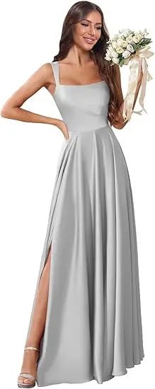 Dusty Pink Corset A-Line Bridesmaid Dress with Side Slit - Luzilly Bridal & Apparel