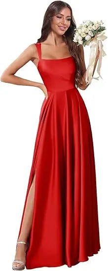 Dusty Pink Corset A-Line Bridesmaid Dress with Side Slit - Luzilly Bridal & Apparel