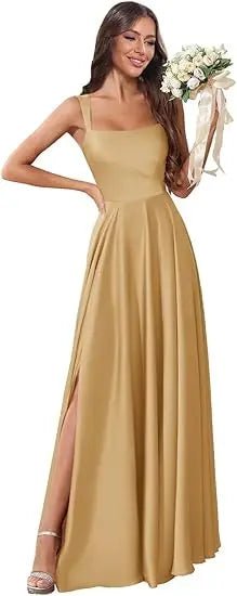 Dusty Pink Corset A-Line Bridesmaid Dress with Side Slit - Luzilly Bridal & Apparel
