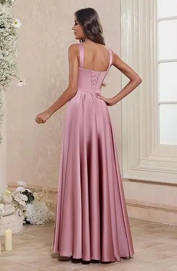 Dusty Pink Corset A-Line Bridesmaid Dress with Side Slit - Luzilly Bridal & Apparel