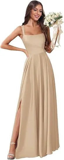 Dusty Pink Corset A-Line Bridesmaid Dress with Side Slit - Luzilly Bridal & Apparel