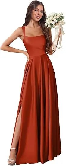 Dusty Pink Corset A-Line Bridesmaid Dress with Side Slit - Luzilly Bridal & Apparel