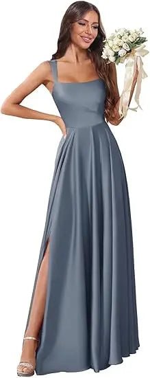 Dusty Pink Corset A-Line Bridesmaid Dress with Side Slit - Luzilly Bridal & Apparel