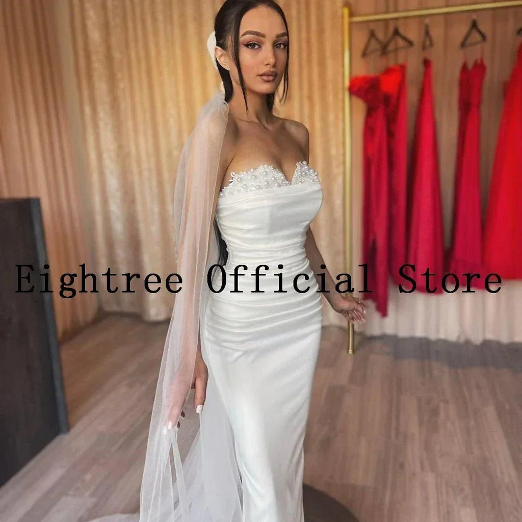 Eightree Sexy White Wedding Dresses Lace Sweetheart Detachable Train Bride Dress Mermaid Satin Wedding Evening Gowns Customized - Luzilly Bridal & Apparel