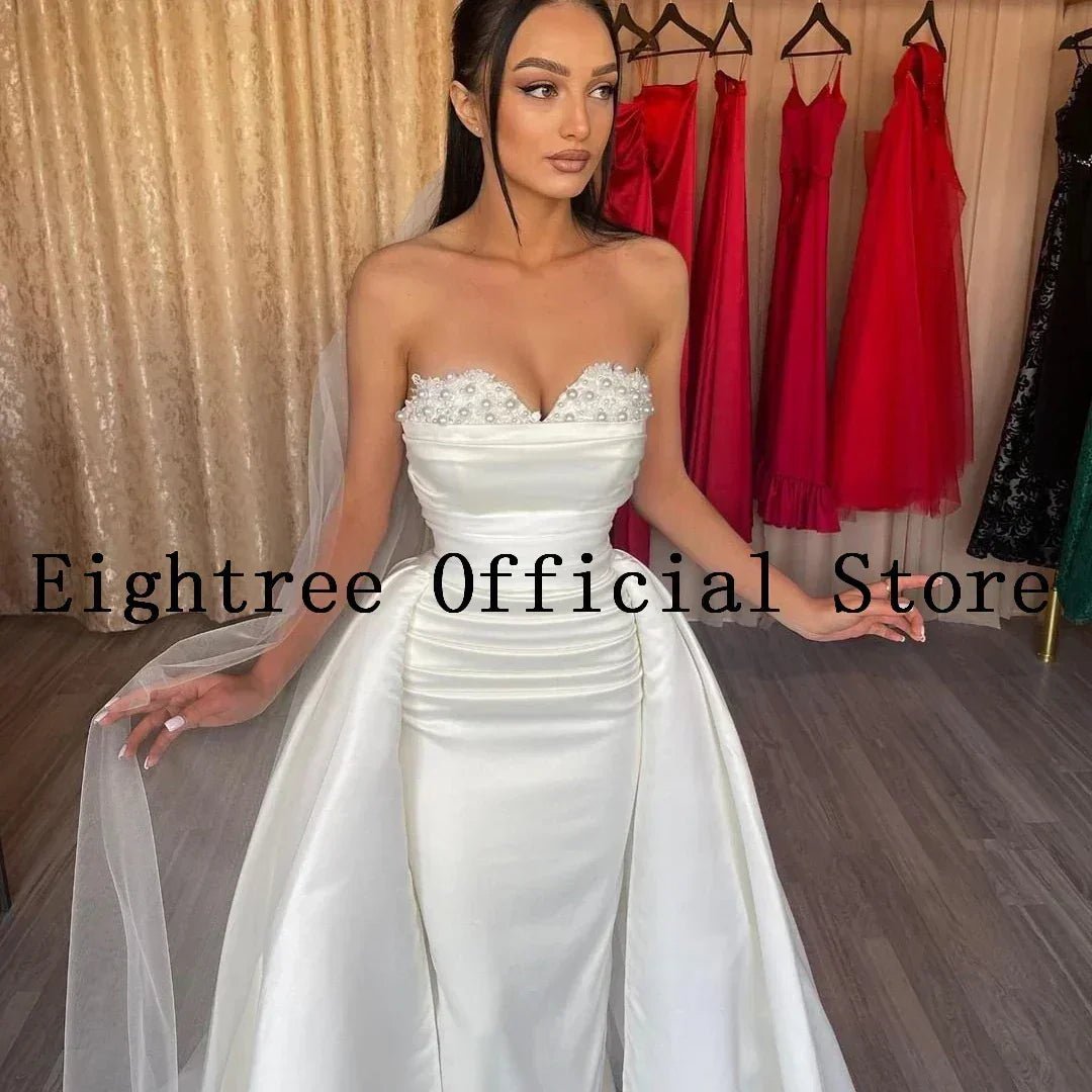Eightree Sexy White Wedding Dresses Lace Sweetheart Detachable Train Bride Dress Mermaid Satin Wedding Evening Gowns Customized - Luzilly Bridal & Apparel