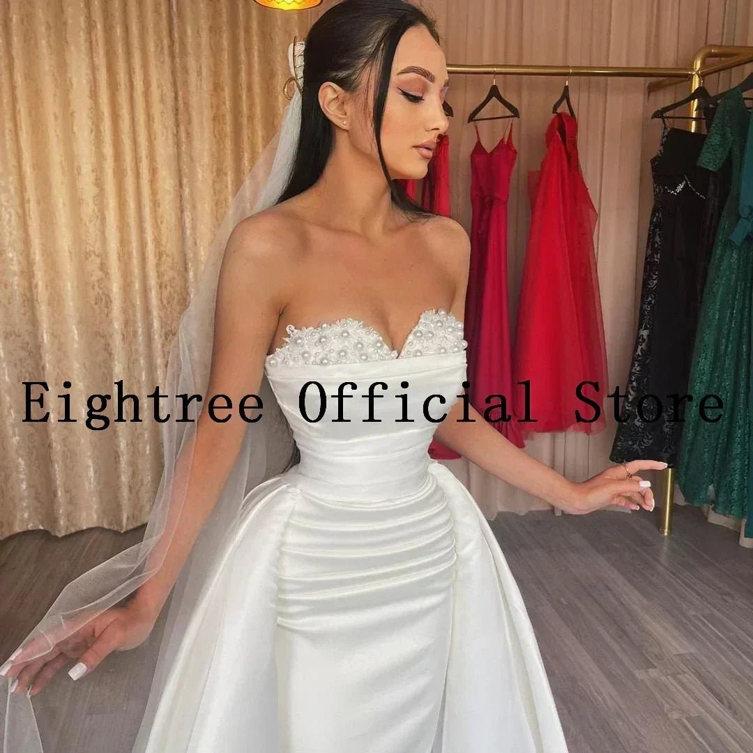 Eightree Sexy White Wedding Dresses Lace Sweetheart Detachable Train Bride Dress Mermaid Satin Wedding Evening Gowns Customized - Luzilly Bridal & Apparel