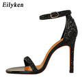 Eilyken Silver Champagne Sexy High heels Women Sandals Buckle Strap Gladiator Women Sandals Stiletto Wedding Rhine Stone - Luzilly Bridal & Apparel