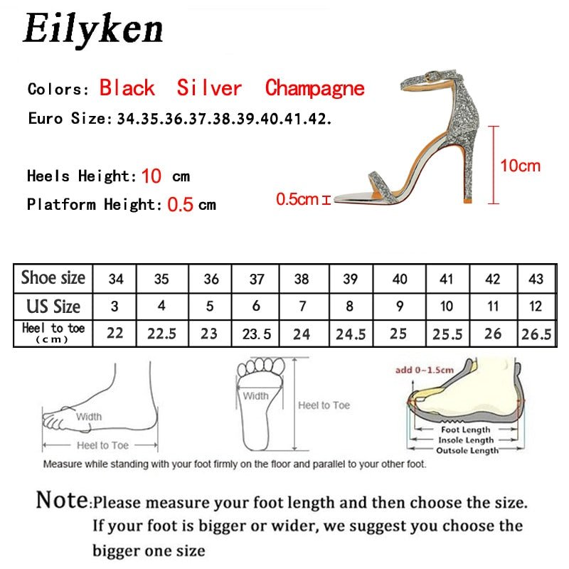 Eilyken Silver Champagne Sexy High heels Women Sandals Buckle Strap Gladiator Women Sandals Stiletto Wedding Rhine Stone - Luzilly Bridal & Apparel