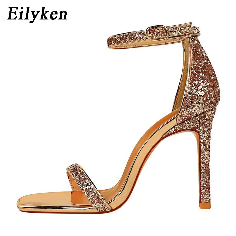 Eilyken Silver Champagne Sexy High heels Women Sandals Buckle Strap Gladiator Women Sandals Stiletto Wedding Rhine Stone - Luzilly Bridal & Apparel
