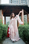 Elegant 1-Layer Thick Turkey Feather Fringe Hem Long Tulle Robe with Nightgown - Luzilly Bridal & Apparel