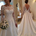 Elegant Backless Wedding Dress 2020 Vintage robe de mariée Lace Satin Long Sleeve Bride Dresses 2022 Custom Made Robe De Mariee - Luzilly Bridal & Apparel