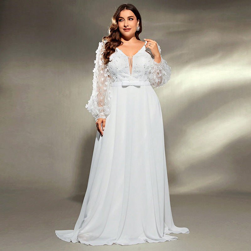 V-Neck Fitted-Waist Evening Dress - Luzilly Bridal & Apparel