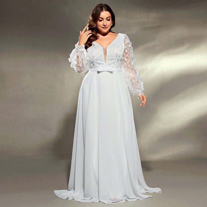 Elegant Banquet Wedding Party Waist Trimming Loose V-neck Dress - Luzilly Bridal & Apparel