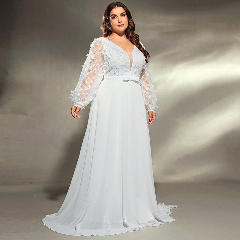 Elegant Banquet Wedding Party Waist Trimming Loose V-neck Dress - Luzilly Bridal & Apparel