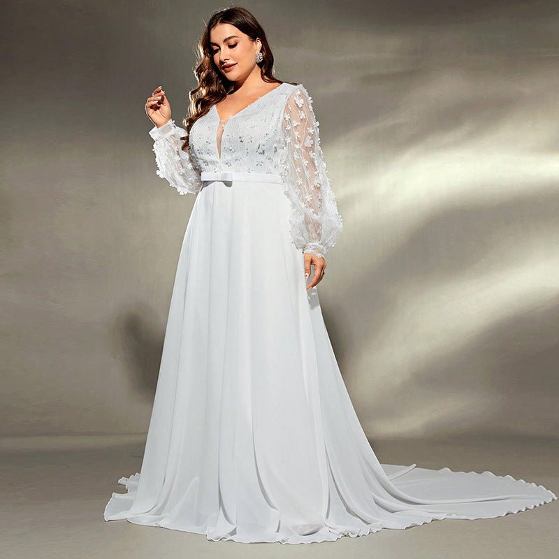 Elegant Banquet Wedding Party Waist Trimming Loose V-neck Dress - Luzilly Bridal & Apparel