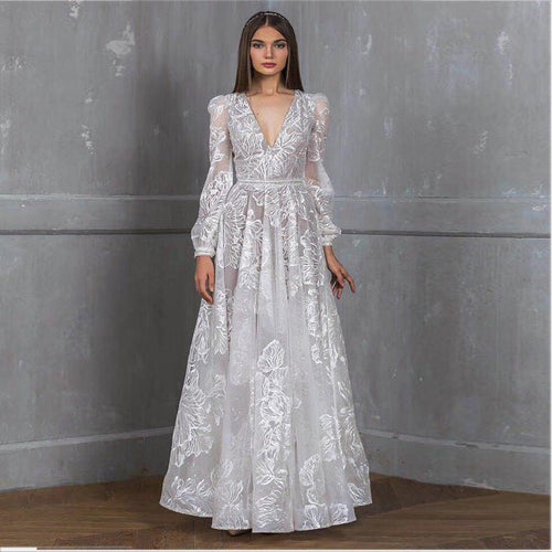 Elegant Beaded Lace Embroidered Wedding Dress Evening Gown for Women, Sheath Silhouette, Formal Occasion Dress - Luzilly Bridal & Apparel
