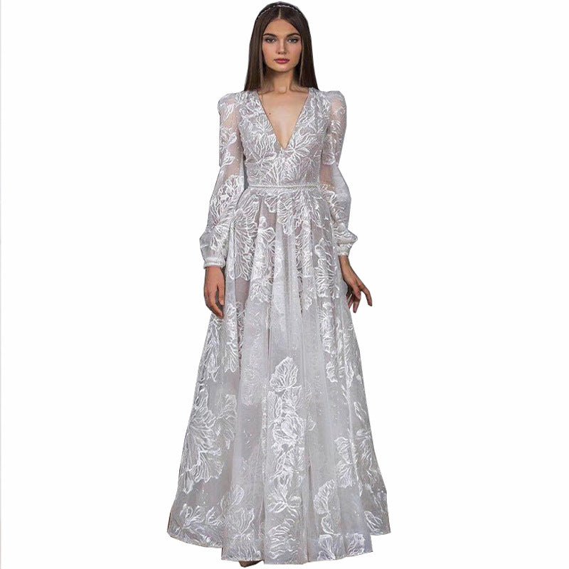 Elegant Beaded Lace Embroidered Wedding Dress Evening Gown for Women, Sheath Silhouette, Formal Occasion Dress - Luzilly Bridal & Apparel