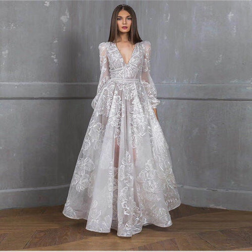 Elegant Beaded Lace Embroidered Wedding Dress Evening Gown for Women, Sheath Silhouette, Formal Occasion Dress - Luzilly Bridal & Apparel