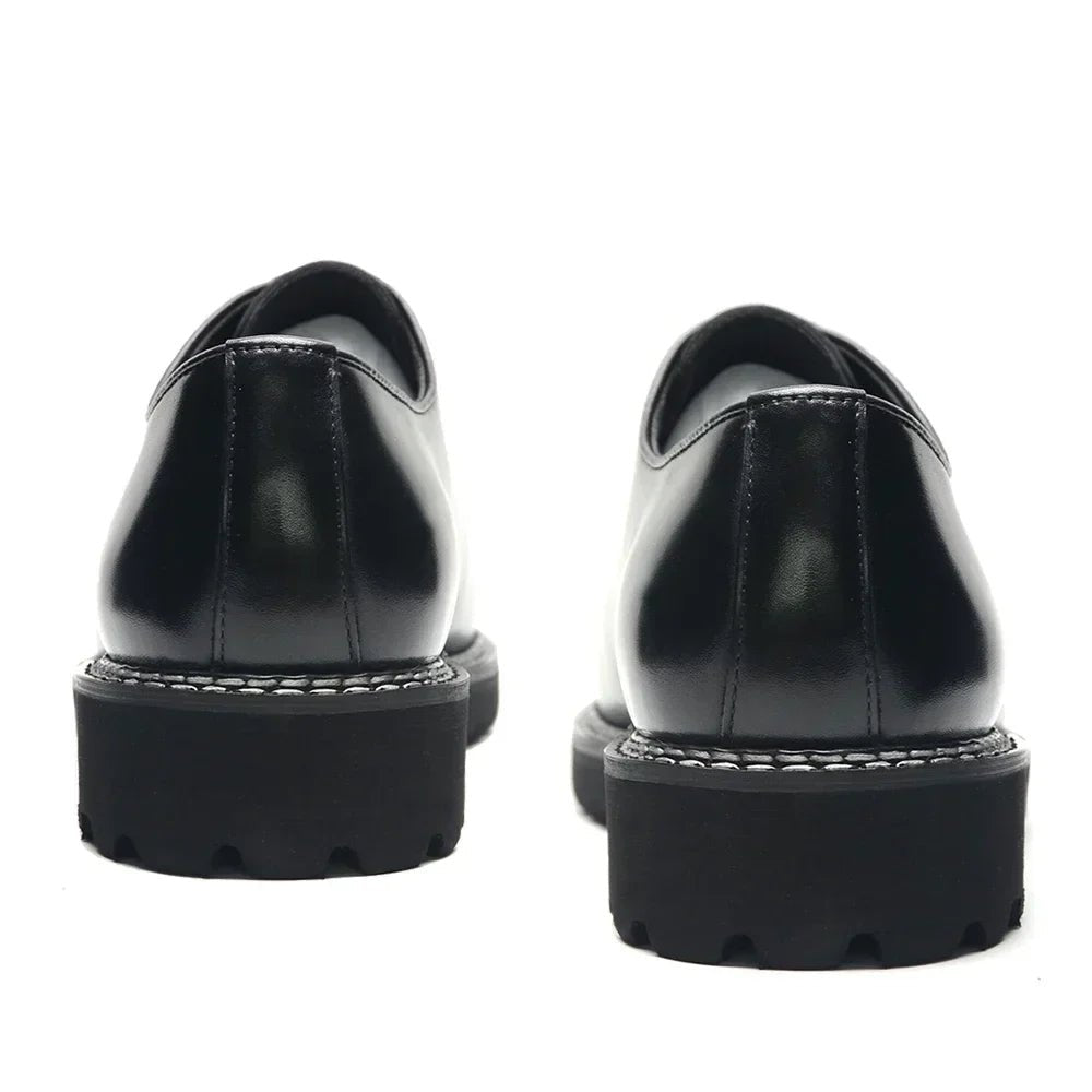 Elegant Black Men's Dress Shoes | Genuine Natural Whole Leather Oxfords (Height Increasing, Breathable) - Luzilly Bridal & Apparel