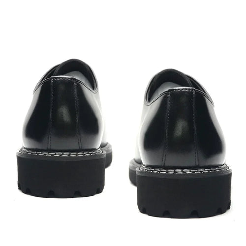 Elegant Black Men's Dress Shoes | Genuine Natural Whole Leather Oxfords (Height Increasing, Breathable) - Luzilly Bridal & Apparel