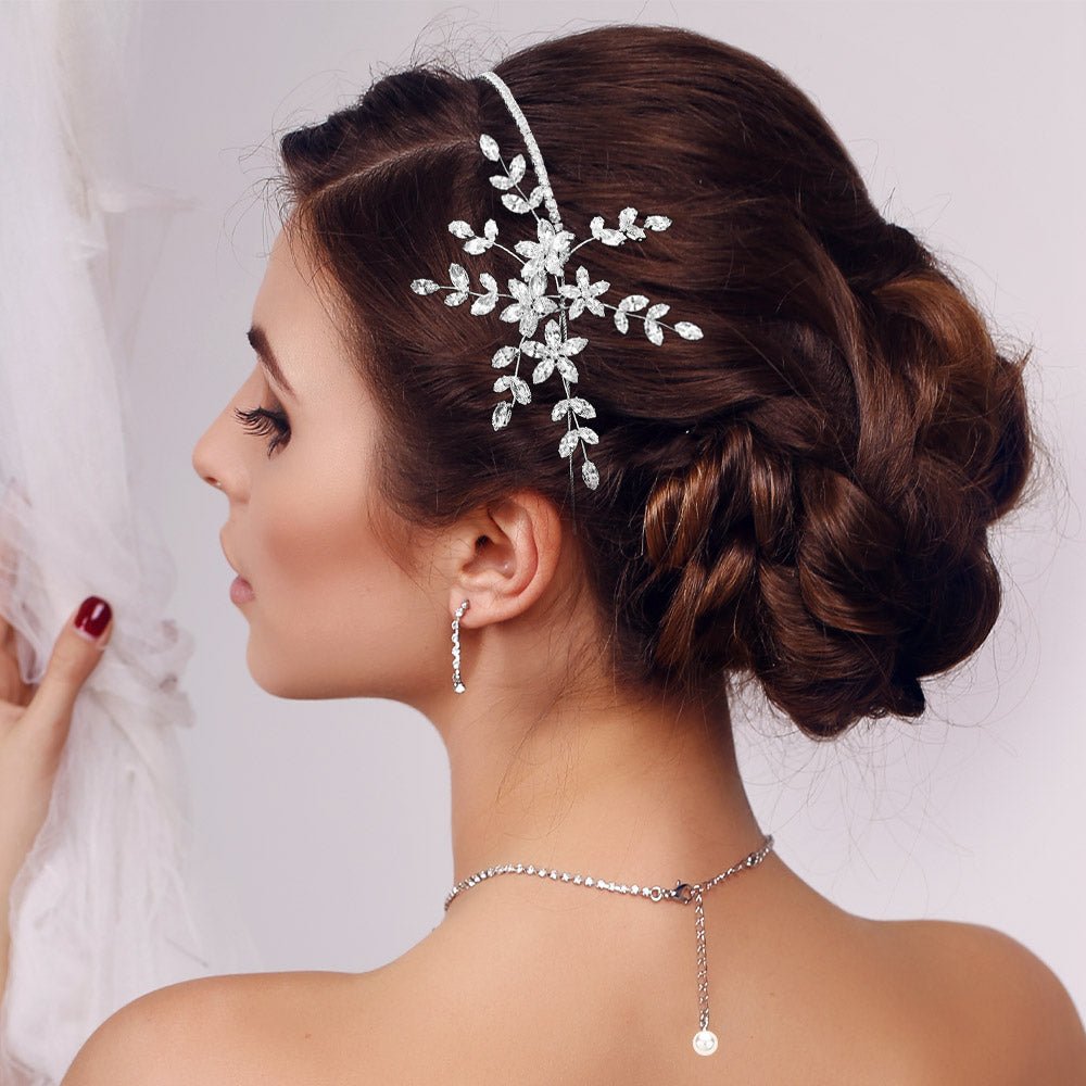 Elegant Crystal Floral Hair Vine Bridal Headpiece Headband - Luzilly Bridal & Apparel