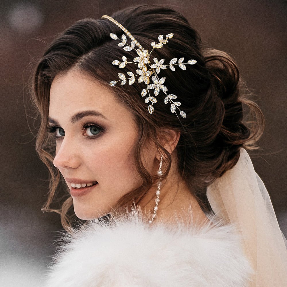 Elegant Crystal Floral Hair Vine Bridal Headpiece Headband - Luzilly Bridal & Apparel