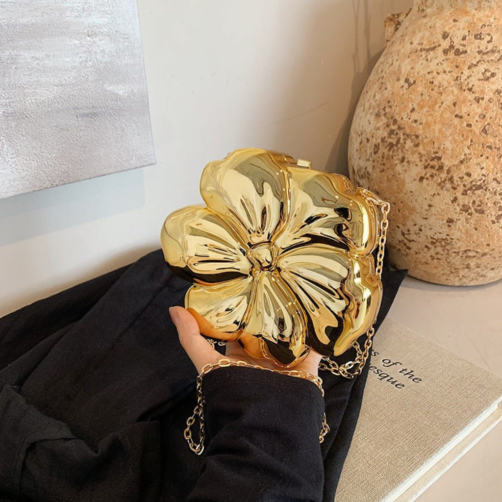 Elegant Flower Gold Acrylic Bag – Mini Dinner Bag & Prom Bag for Weddings, Parties, and Evenings - Luzilly Bridal & Apparel