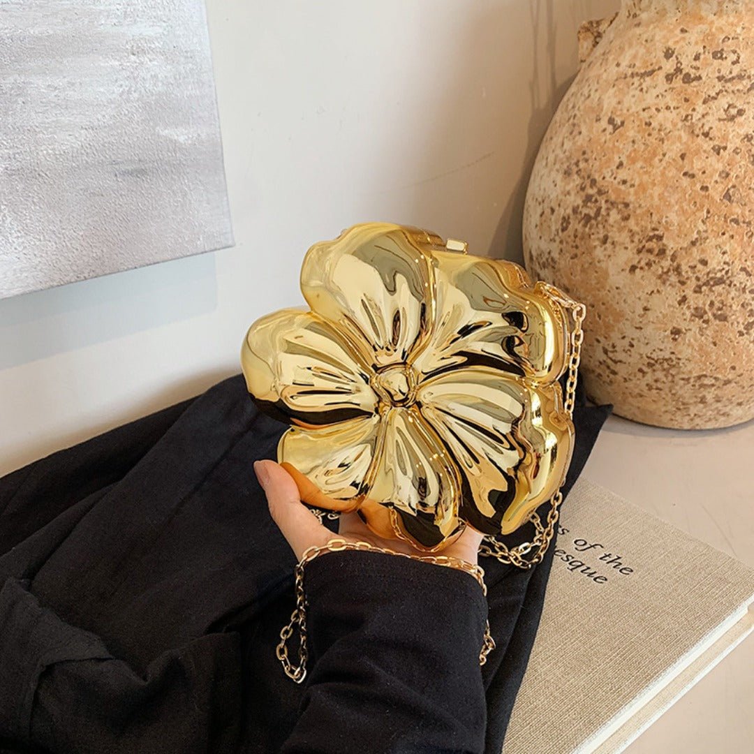 Elegant Flower Gold Acrylic Bag – Mini Dinner Bag & Prom Bag for Weddings, Parties, and Evenings - Luzilly Bridal & Apparel