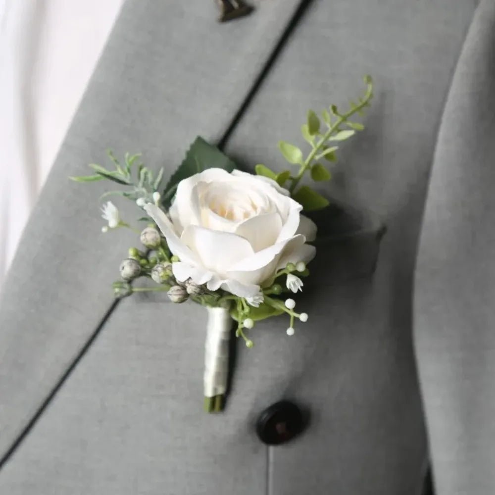 Elegant Groom Boutonniere Flowers for Mensuit Artifical Wrist Corsage Wedding - Luzilly Bridal & Apparel