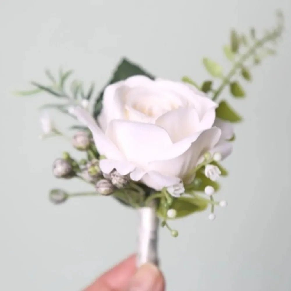 Elegant Groom Boutonniere Flowers for Mensuit Artifical Wrist Corsage Wedding - Luzilly Bridal & Apparel