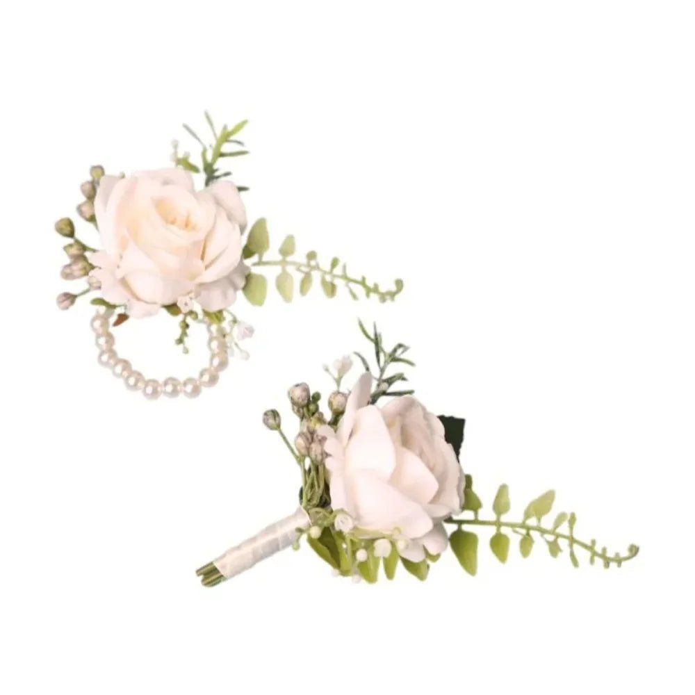 Elegant Groom Boutonniere Flowers for Mensuit Artifical Wrist Corsage Wedding - Luzilly Bridal & Apparel