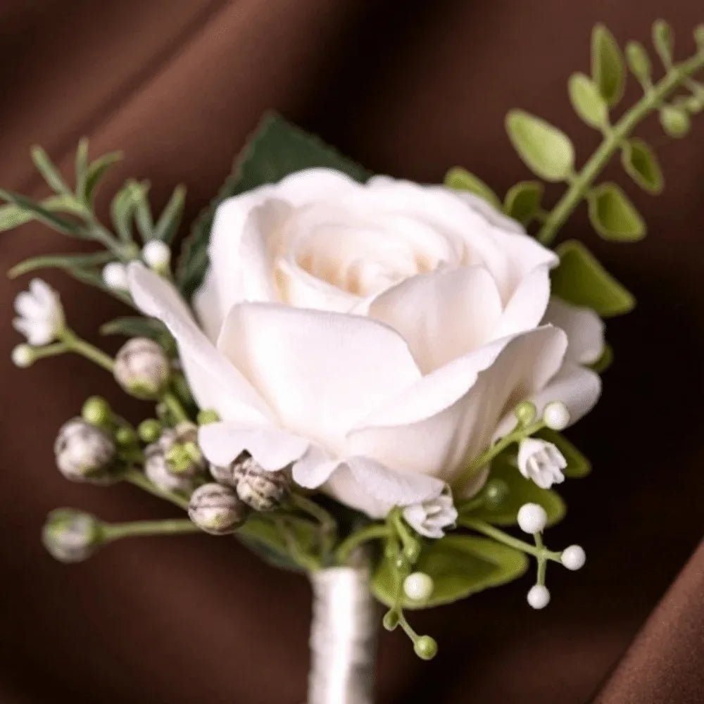 Elegant Groom Boutonniere Flowers for Mensuit Artifical Wrist Corsage Wedding - Luzilly Bridal & Apparel