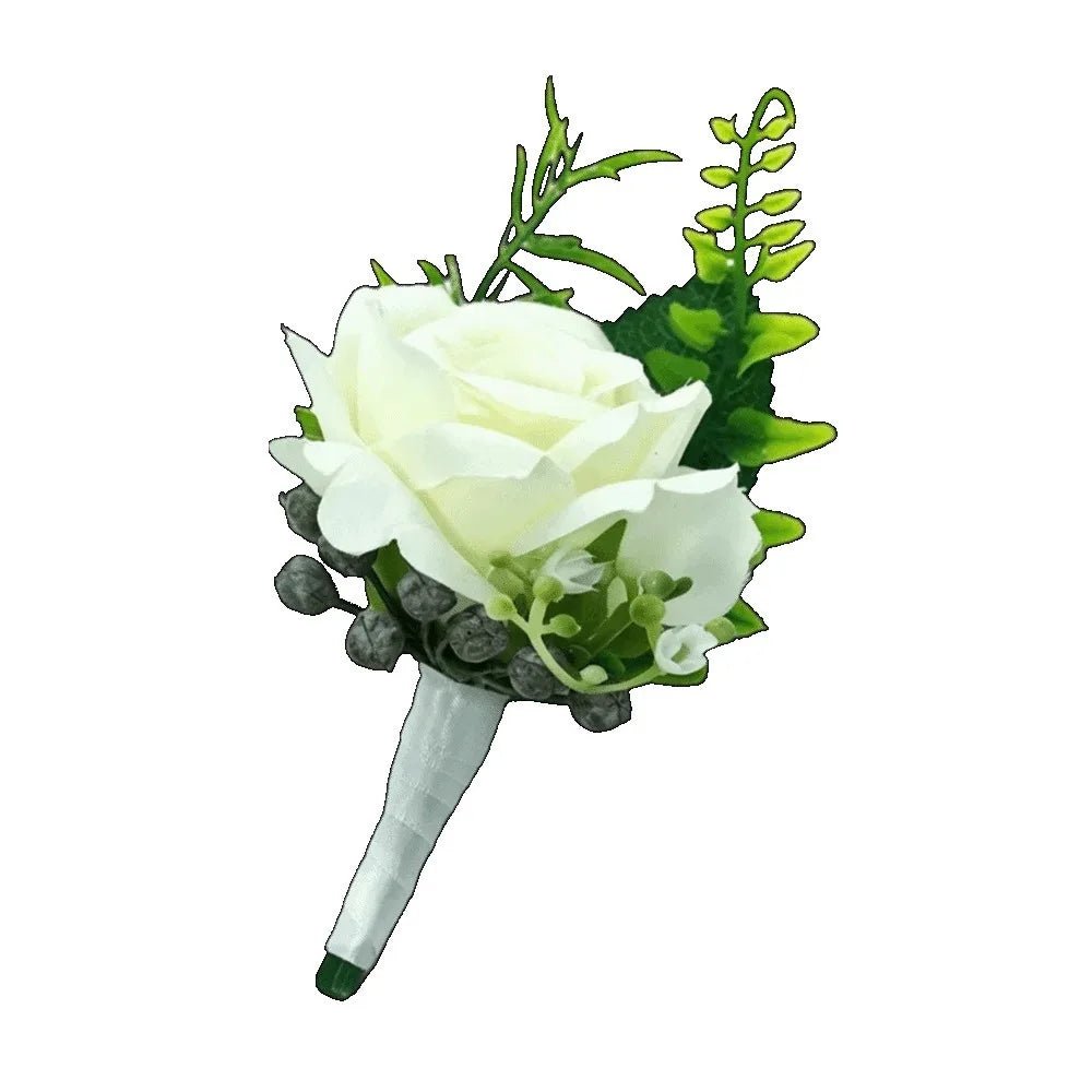 Elegant Groom Boutonniere Flowers for Mensuit Artifical Wrist Corsage Wedding - Luzilly Bridal & Apparel