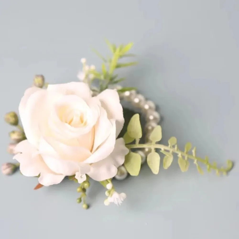 Elegant Groom Boutonniere Flowers for Mensuit Artifical Wrist Corsage Wedding - Luzilly Bridal & Apparel